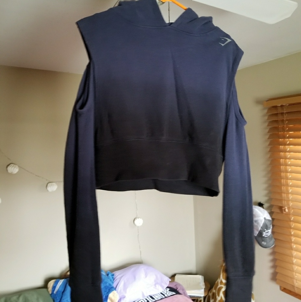 Cropped open shoulder sweatshirt